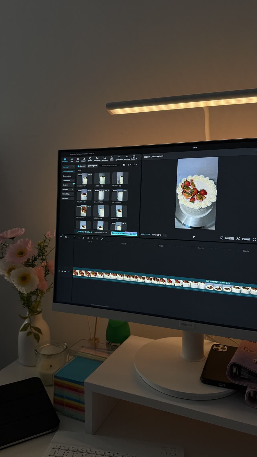Écran de montage avec une vidéo de gâteau